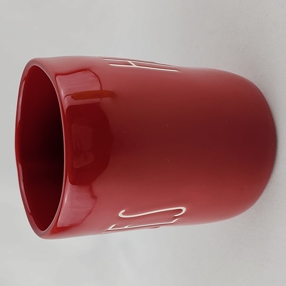 Rae Dunn Glossy Red Coffee Mug Double Sided KISSES HUGS White Large Letters - Picture 5 of 10